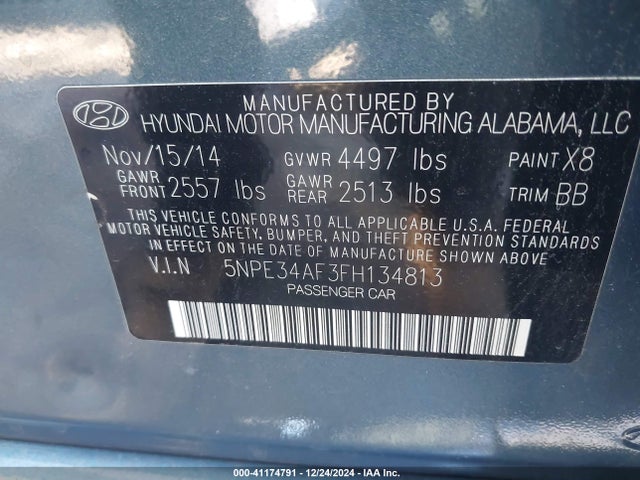 Hyundai Sonata Limited 2015 5NPE34AF3FH134813 Image 9