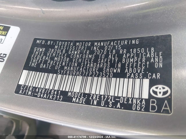 Toyota Corolla Le Plus 2015 5YFBURHE7FP273520 Image 9