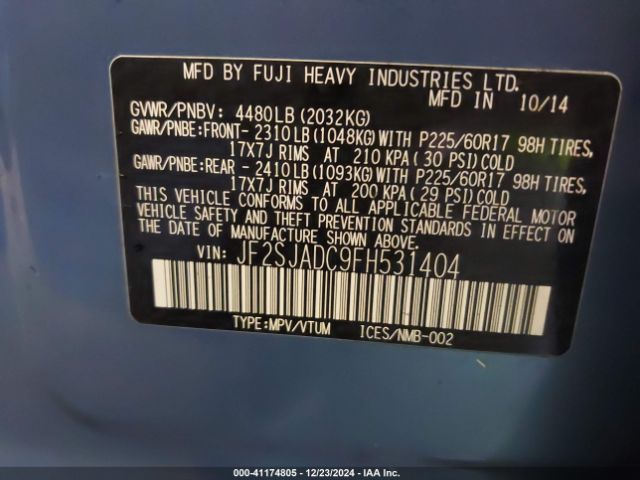 JF2SJADC9FH531404 Subaru Forester 2.5i Premium
