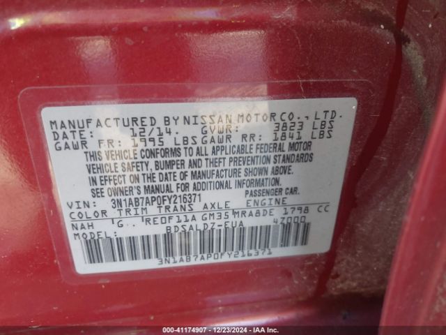 3N1AB7AP0FY216371 Nissan Sentra Fe+ S/s/sl/sr/sv