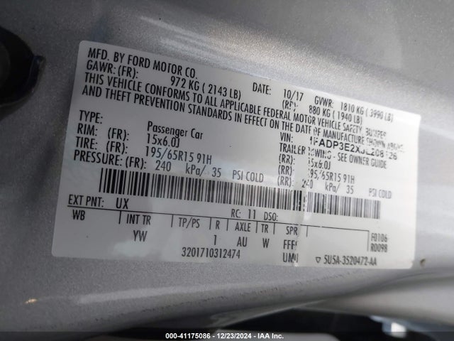 1FADP3E2XJL208126 Ford FOCUS S