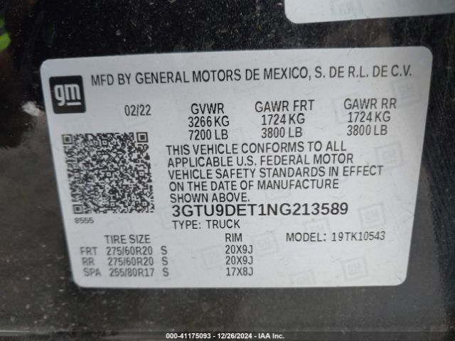 3GTU9DET1NG213589 GMC Sierra 1500 Limited 4wd  Short Box Slt