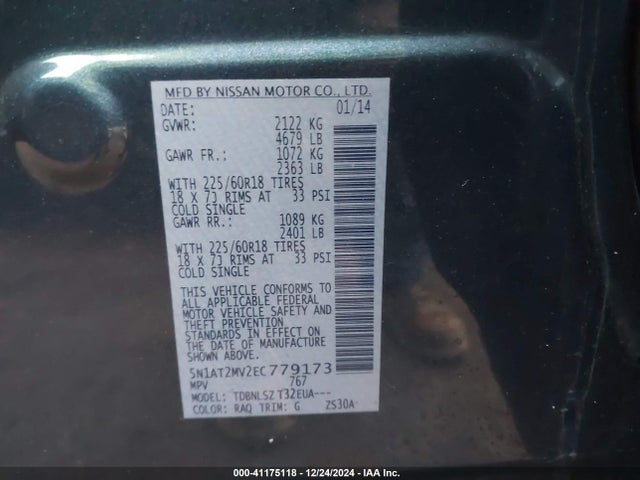 Nissan Rogue Sl 2014 5N1AT2MV2EC779173 Image 9