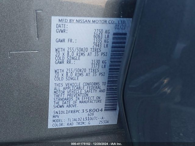 5N1DL1FR8PC358004 Infiniti QX60 LUXE