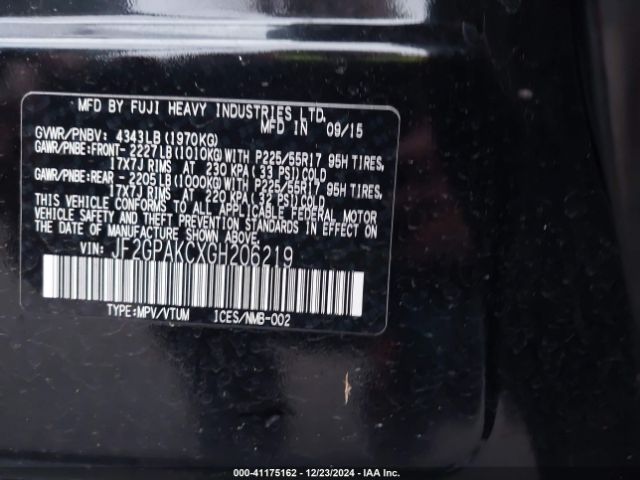 JF2GPAKCXGH206219 Subaru Crosstrek 2.0i Limited
