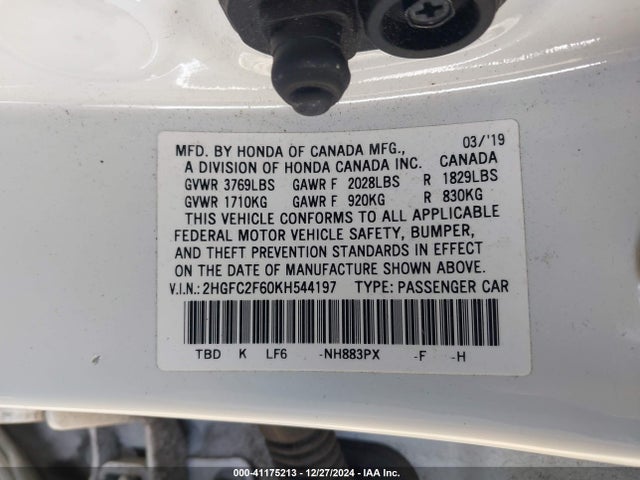 2HGFC2F60KH544197 Honda Civic Lx