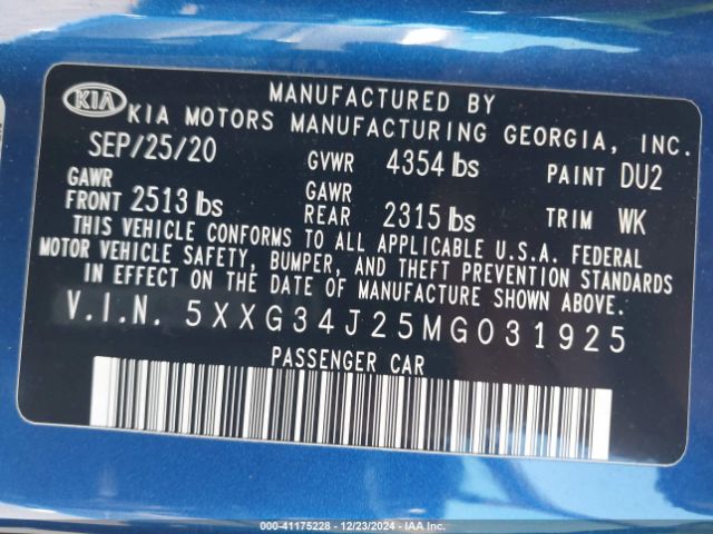 5XXG34J25MG031925 KIA K5 EX