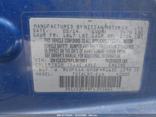 3N1CE2CP8FL351661 Nissan Versa Note S (sr)/s Plus/sl/sr/sv