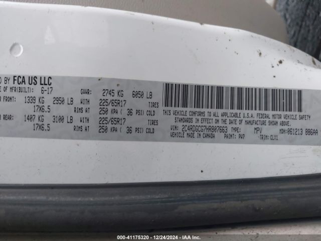 2C4RDGCG7HR807663 Dodge Grand Caravan Sxt