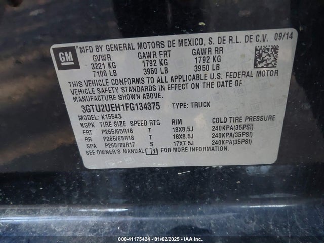 3GTU2UEH1FG134375 GMC Sierra 1500 Sle