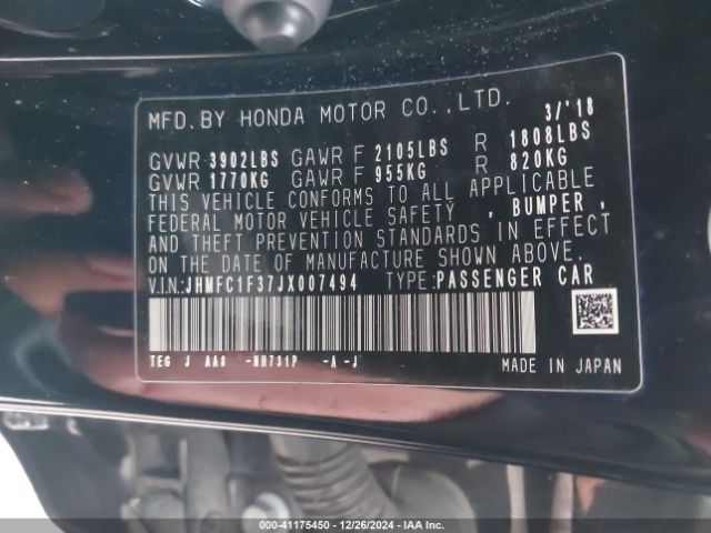 JHMFC1F37JX007494 Honda Civic Ex-t