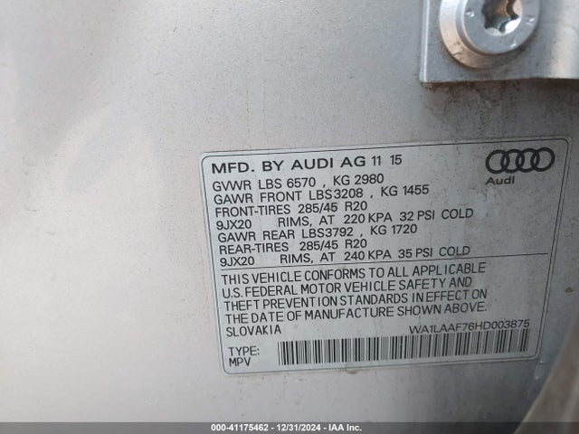 Audi Q7 3.0t Premium 2017 WA1LAAF76HD003875 Image 9