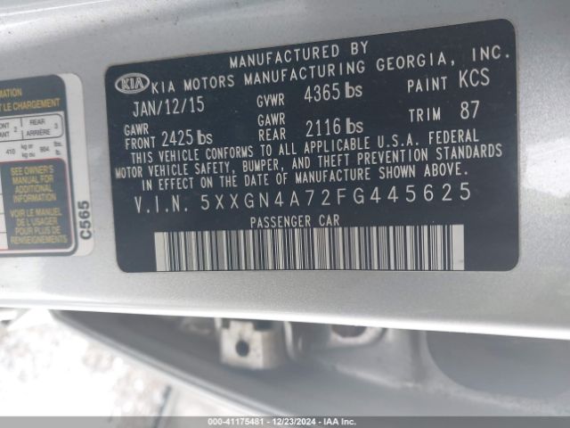 5XXGN4A72FG445625 KIA OPTIMA EX