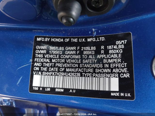 SHHFK7H29HU426235 Honda Civic Lx