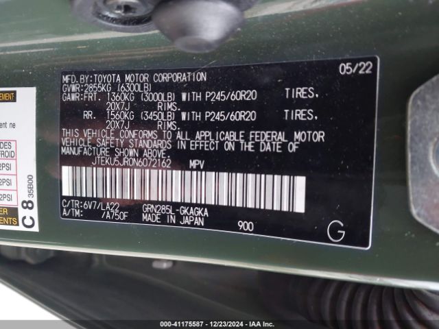 JTEKU5JR0N6072162 Toyota 4runner Limited