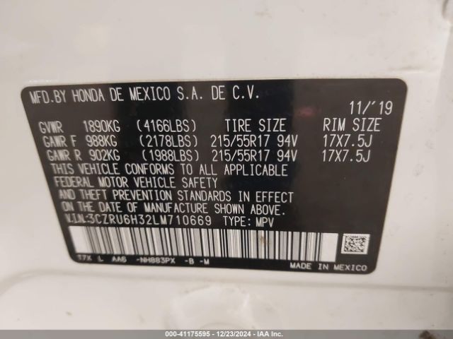 3CZRU6H32LM710669 Honda Hr-v Awd Lx