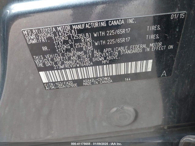 Toyota Rav4 Xle 2015 2T3WFREV5FW164804 Image 9