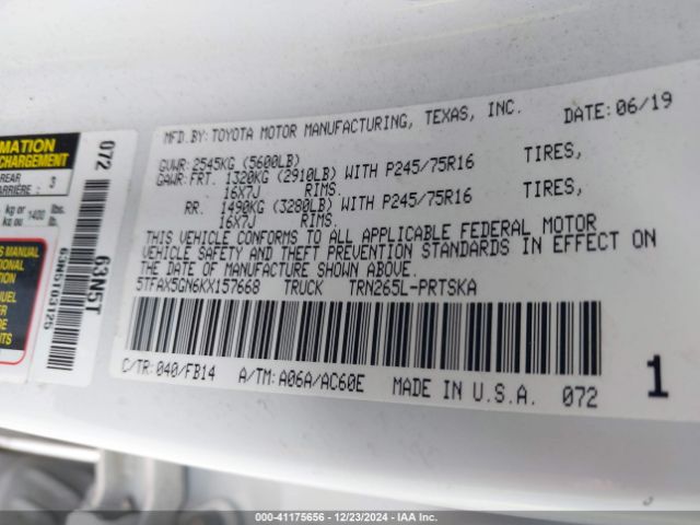 5TFAX5GN6KX157668 Toyota Tacoma Sr