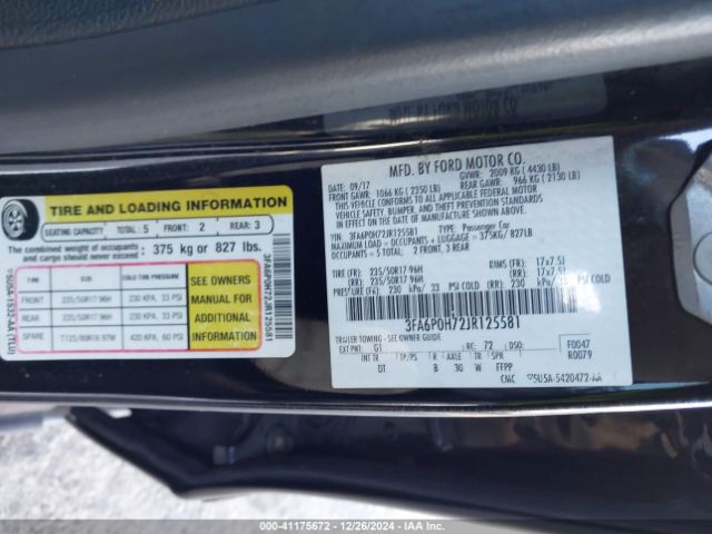 3FA6P0H72JR125581 Ford FUSION SE