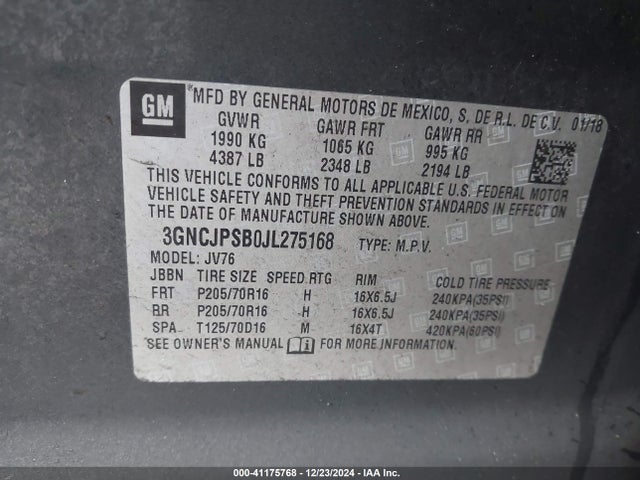 3GNCJPSB0JL275168 Chevrolet luv - mfi, variable valve timing, e85 max, alum