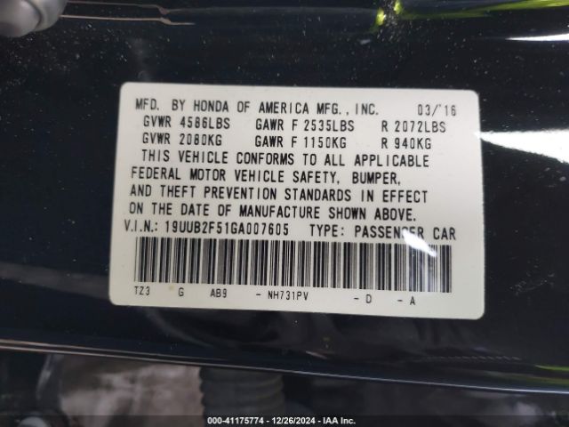19UUB2F51GA007605 Acura Tlx V6 Tech