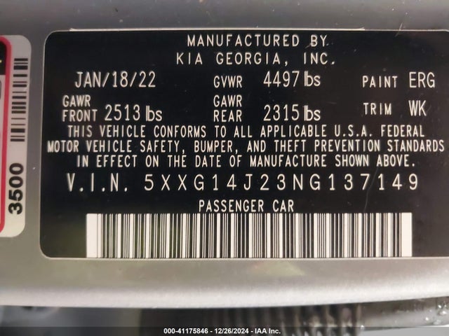 5XXG14J23NG137149 KIA t-gdi gamma ii