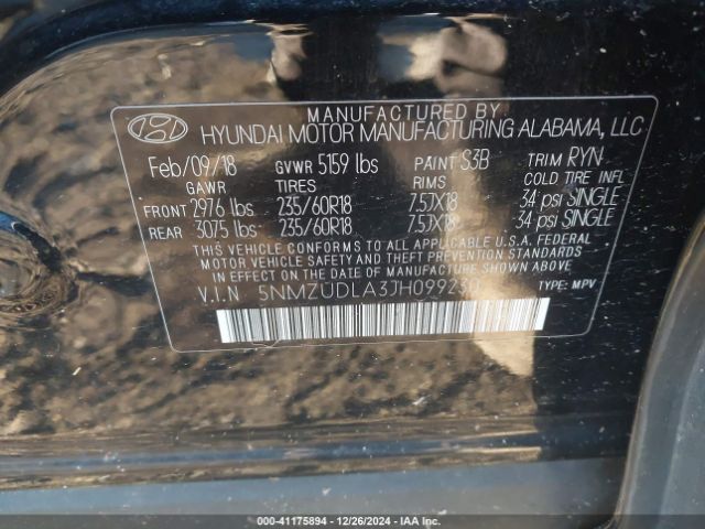 5NMZUDLA3JH099230 Hyundai Santa Fe Sport 2.0t
