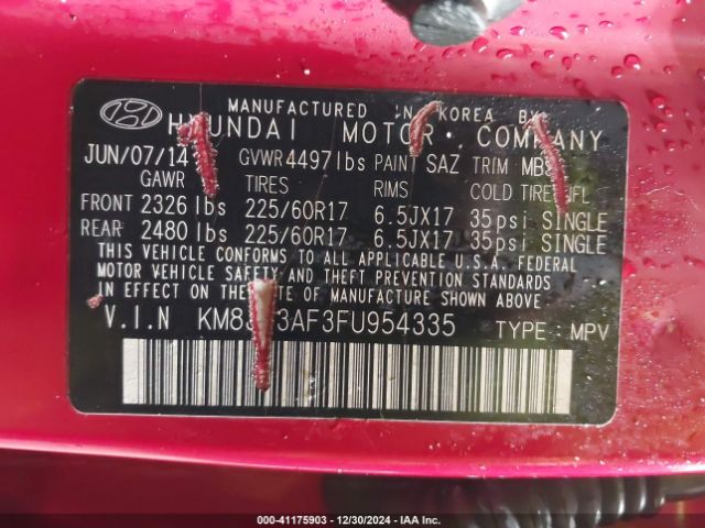 KM8JT3AF3FU954335 Hyundai TUCSON GLS
