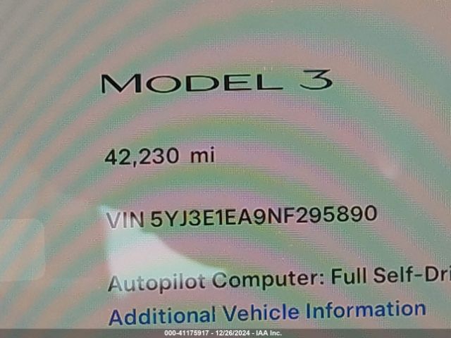 5YJ3E1EA9NF295890 Tesla Model 3 Rear-wheel Drive
