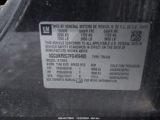 3GCUKREC7FG469495 Chevrolet Silverado 1500 1lt