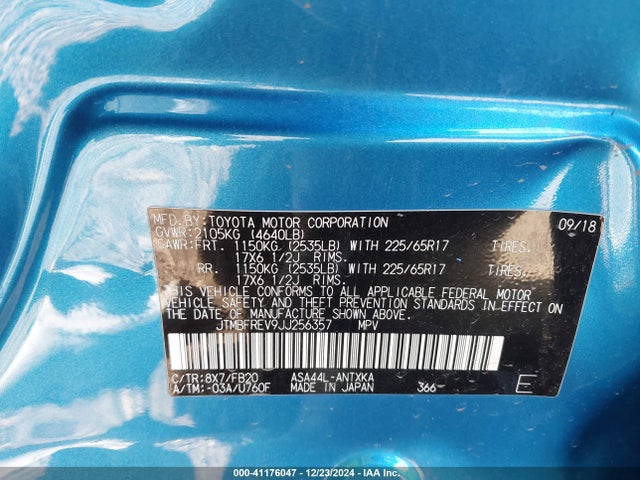 Продаж на аукціоні авто 2018 Toyota Rav4 Le, vin: JTMBFREV9JJ256357, номер лоту: 41176047