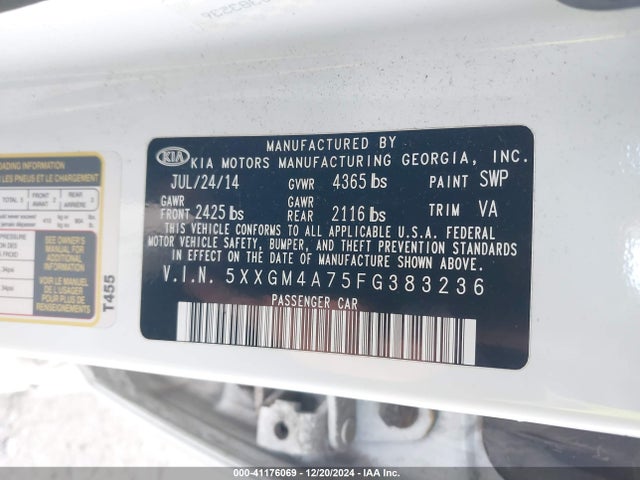 KIA Optima Lx 2015 5XXGM4A75FG383236 Image 9
