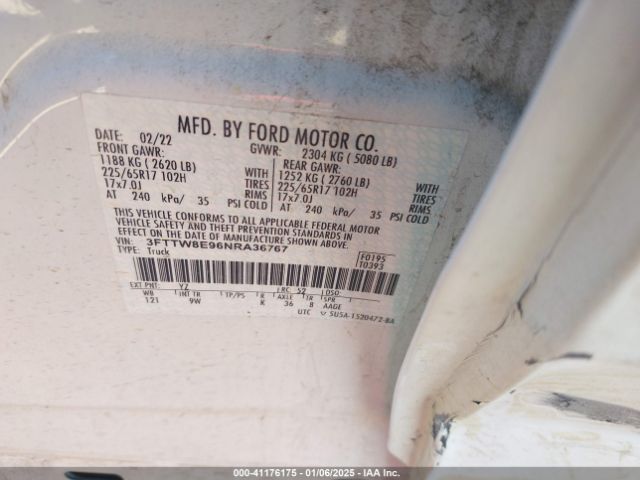 3FTTW8E96NRA36767 Ford Maverick Xl