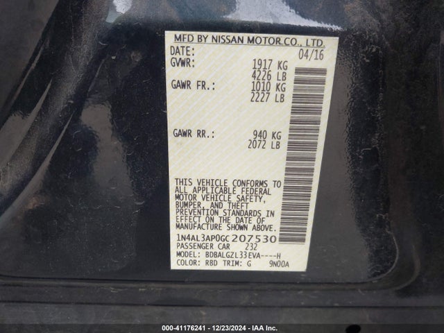 Nissan Altima 2.5 S 2016 1N4AL3AP0GC207530 Image 9