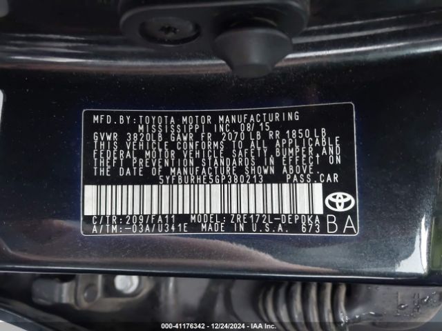 5YFBURHE5GP380213 Toyota COROLLA L