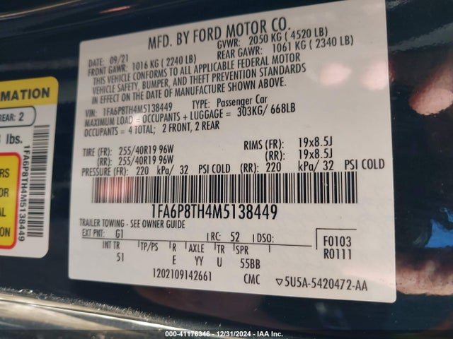 1FA6P8TH4M5138449 Ford Mustang Ecoboost Premium Fastback
