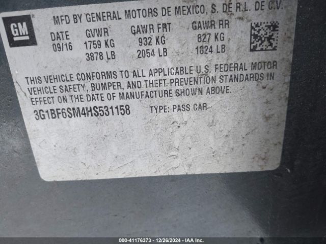 3G1BF6SM4HS531158 Chevrolet Cruze Premier Auto