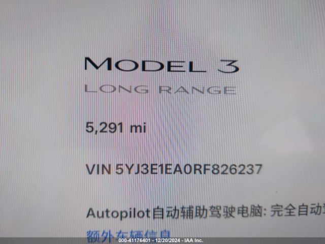 5YJ3E1EA0RF826237 Tesla MODEL 3