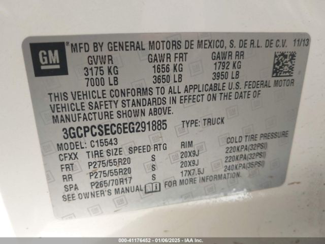 3GCPCSEC6EG291885 Chevrolet Silverado 1500 1lz