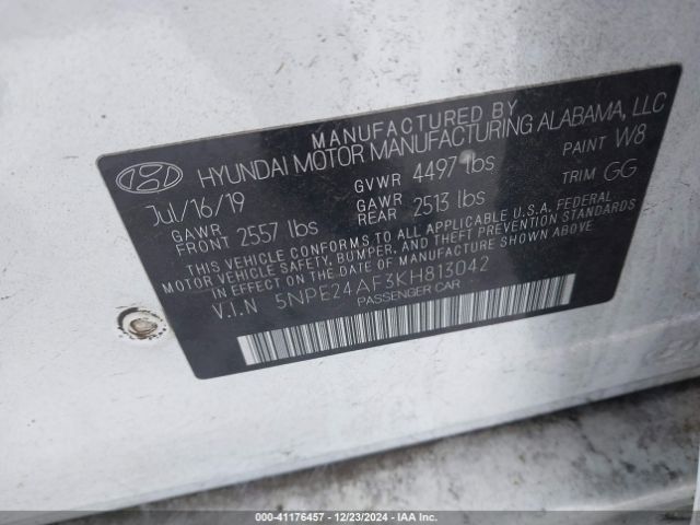 5NPE24AF3KH813042 Hyundai SONATA SE