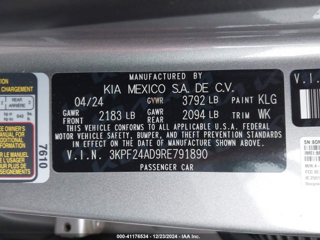 KIA Forte Lxs 2024 3KPF24AD9RE791890 Image 9