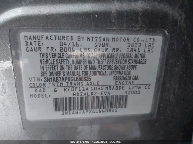3N1AB7APXGL660825 Nissan SENTRA SV