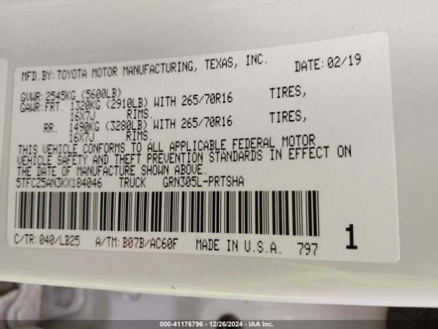 5TFCZ5AN3KX184046 Toyota Tacoma Trd Pro
