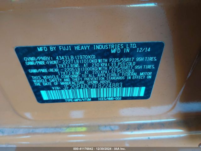JF2GPADC7F8224883 Subaru Xv Crosstrek 2.0i Premium