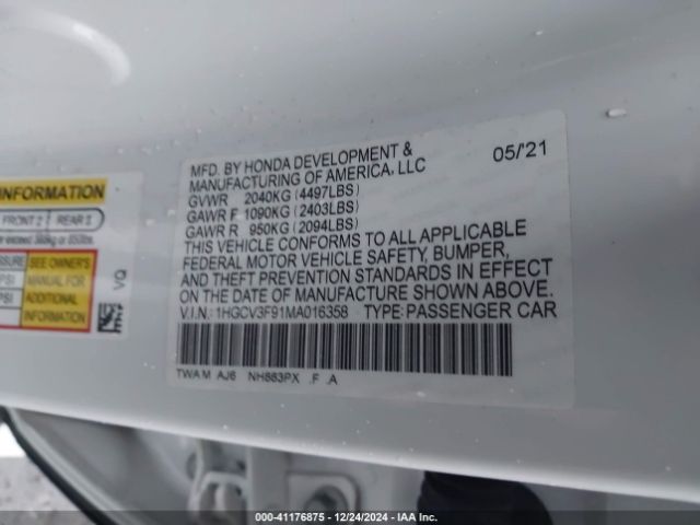 1HGCV3F91MA016358 Honda Accord Hybrid Touring