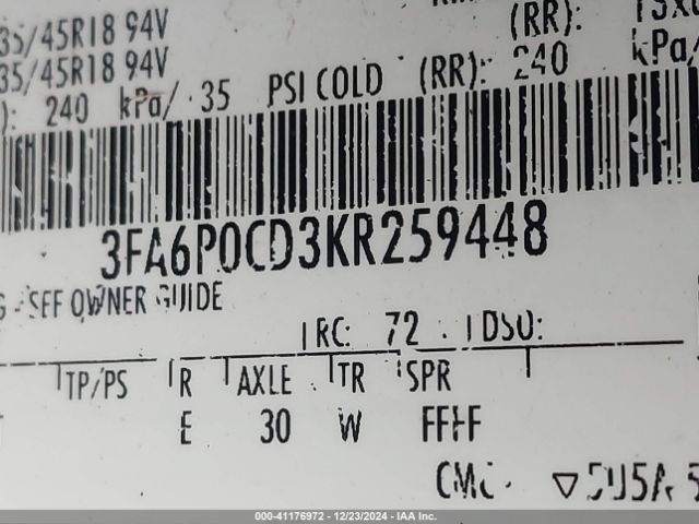 3FA6P0CD3KR259448 Ford FUSION SEL