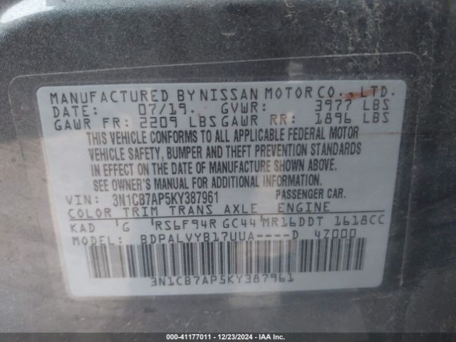 3N1CB7AP5KY387961 Nissan Sentra Nismo