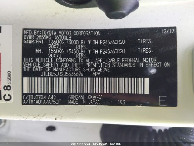 JTEBU5JR2J5536696 Toyota 4runner Limited