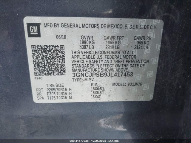 3GNCJPSB9JL417453 Chevrolet Trax Lt