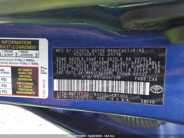 4T1BF1FK7GU567536 Toyota CAMRY SE